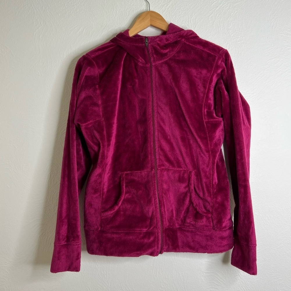 Patagonia Full Zip Fleece Hoodie Burgundy Velour Long Sleeves Pockets Size L